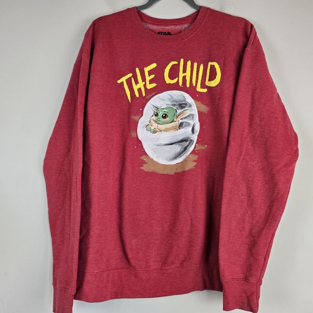 Star Wars Men's Baby Yoda Grogu Sweatshirt Red Oversized‎ M The Mandalorian.E70